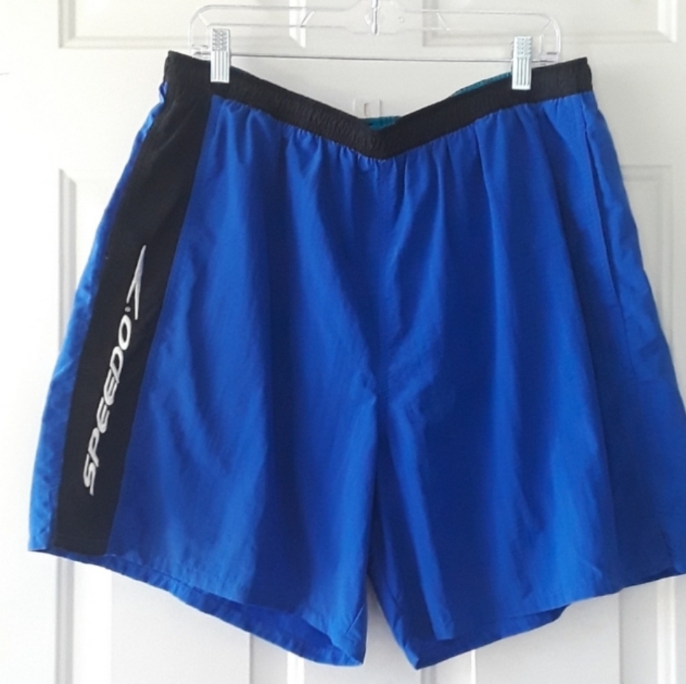Speedo Blue and Black Swim Trunks Quick-Dry Athletic Fit